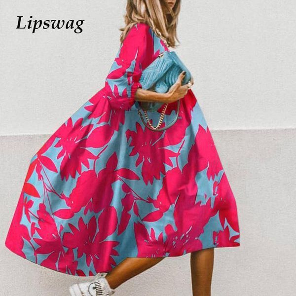 

summer women floral print a-line dress casual o-neck half sleeve vintage party dress new fashion elegant plus size loose dresses1, Black;gray