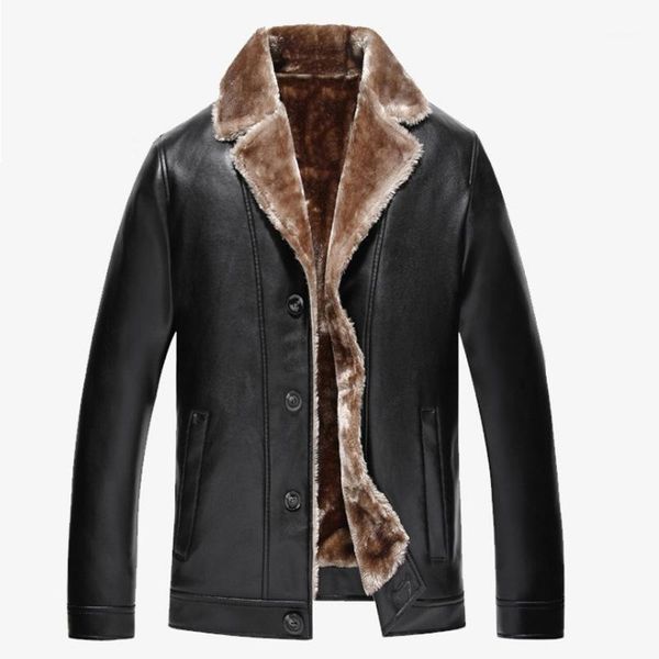 

2019 winter men's pu leather jacket loose casual lapel long-sleeved jacket solid color loose plus velvet men clothes,b0031, Black
