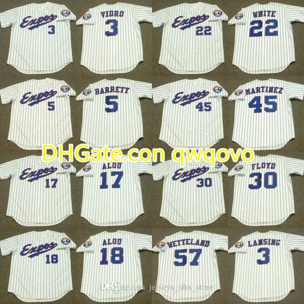 

men montreal expos 3 jose vidro 30 cliff floyd 5 michael barrett 22 rondell white 18 moises alou 17 felipe alou martinez baseball jersey 02, Blue;black