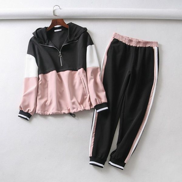 

tracksuit women two piece set outfits for women slim color stitching jacket casual jacket and jogging casual pants suit1, White