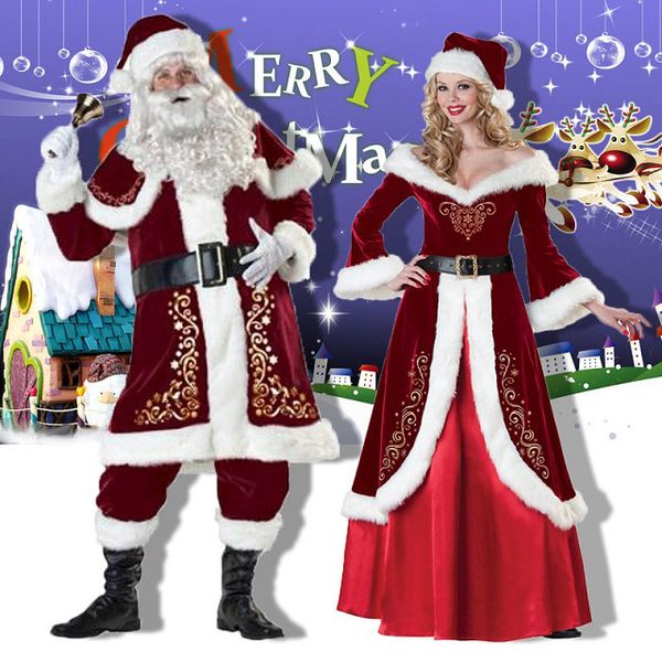 

christmas costumes for men and women santa claus christmas dress christmas couple costumes cosplay, Black;red