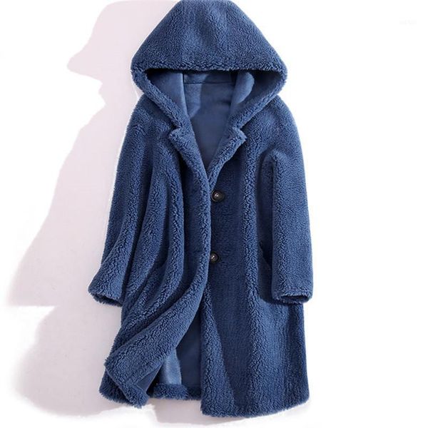 

winter thick warm hooded sheep shearing fur coat women korean plus size loose faux long lambswool fur jacket female1, Black