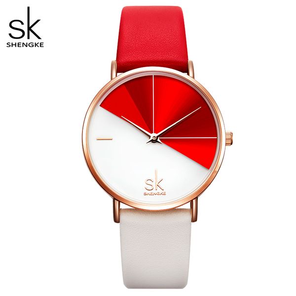 

shengke fashion women dual color faux leather strap round dial analog quartz wrist watch simple quartz watch dating gift watch, Slivery;brown