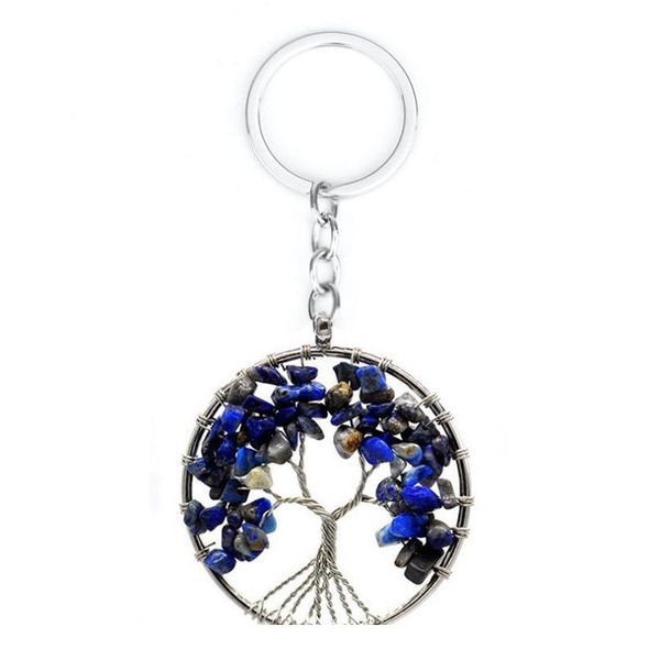 

natural crystal stone 7 chakra round tree of life pendant handmade keychains key ring key holder for women car bags acc jllaqi, Black