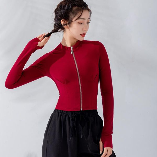

yoga outfits fall fitness jacket sports slim zip outdoor running quick dry training clothes, White;red