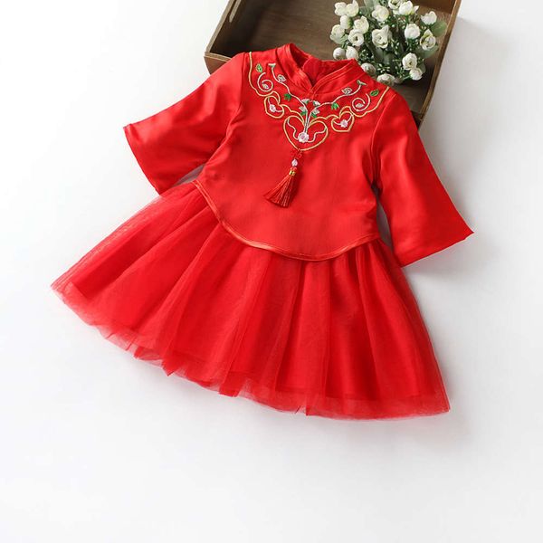 

winter spring and autumn ba zhang plush girl's antique two piece cheongsam skirt year drs 1938, Red;yellow