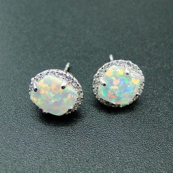 

100% real 925 sterling silver white color fire opal stud earring womens opal earrings for gift, Golden;silver