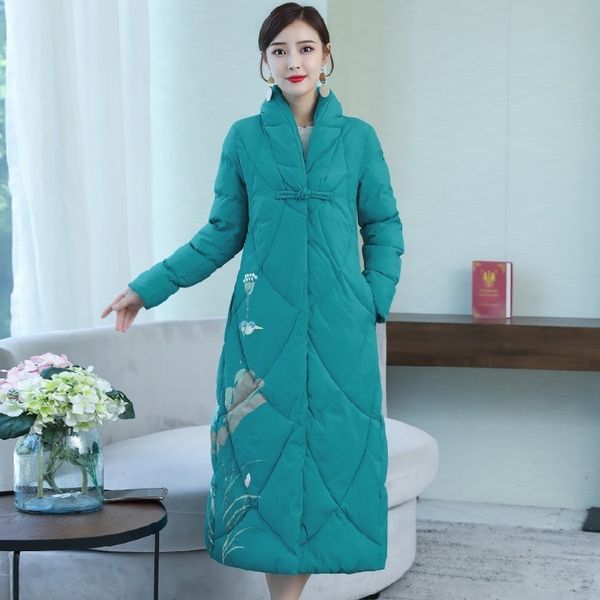 

national customs in cotton-quilted women's clothes 2020 winter support lead print thin cotton button loose wind coat 0u79, Black