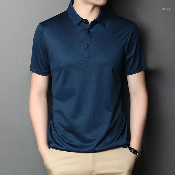 

brand 100% mercerized cotton men shirt white green short sleeve polos para hombre slim fit three button 2020 summer new 561, White;black
