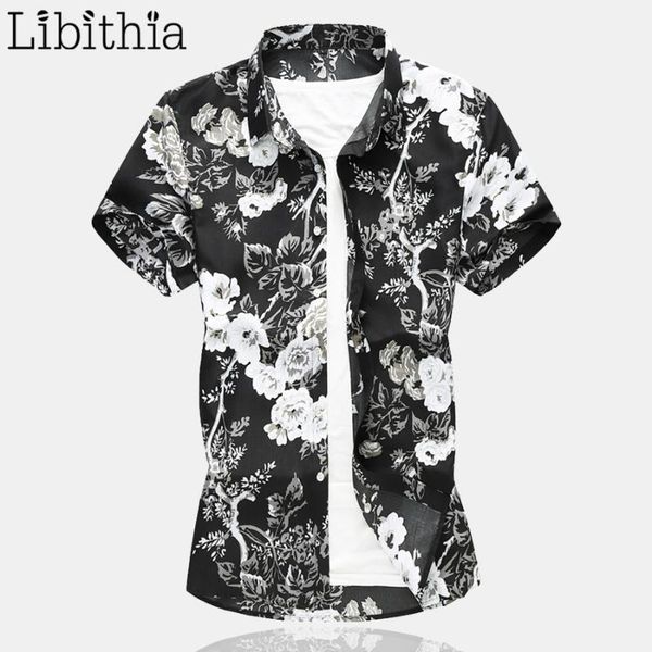 

men casual shirts floral print short sleeve summer 2020 big size -7xl blue black clothes male a381, White;black