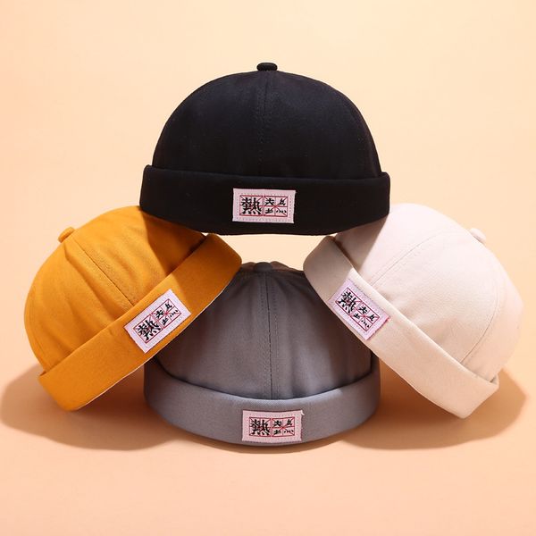 

vintage cartoon cotton brimless hat men women landlord street ventilation skullcap sailor biker cap selling, Blue;gray