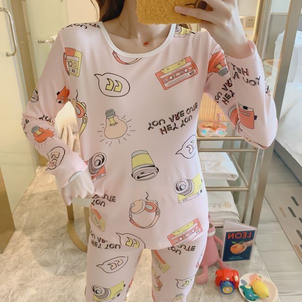 

2020 thermal underwear women plush thin autumn clothes autumn pants women pure cotton suit girls tight body all cotton winter, Black;pink