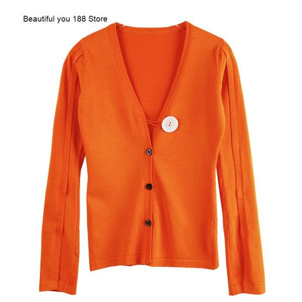 

knitted women's korean version early autumn 2021 new ins shell button slit micro sleeve elastic cardigan fashion, White