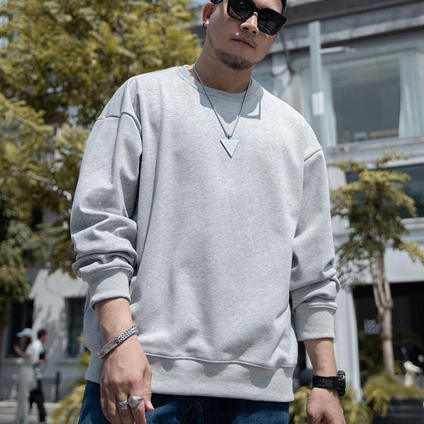 

plus size men autumn and winter plus velvet round neck hoodies men simple casual bottoming hoodies loose large size, Black