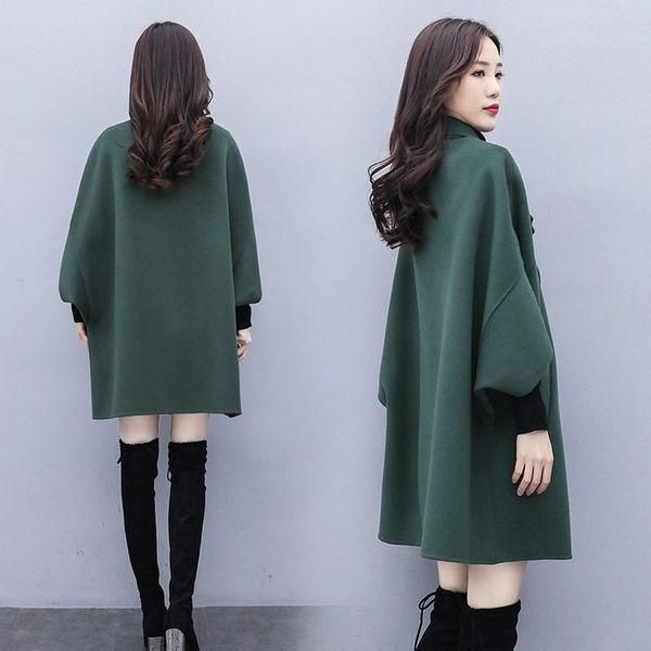 

women's wool & blends 2021 woolen coat mid-length cloak type loose casual young gentle, Black