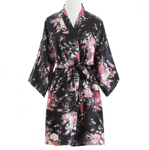 Damen-Nachtwäsche Großhandel - Plus Size Mode Damen Sommer Mini Kimono Kurze Robe Badekleid Schwarz Chinesische Frauen Rayon Yukata Nachthemd Pij