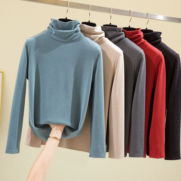 

pregnant women's plush clothes pile up with bottoming shirt autumn and winter solid color half high collar bottomed t-shirt, White