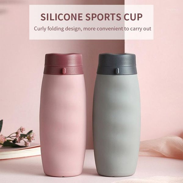 

600ml sports bottle silicone portable buckle folding drinking cup outdoor travel car accessories for water -grade1