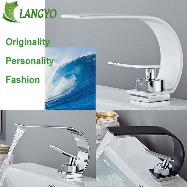 

langyo новой холодной и горячей водопад латунь черный хром белый бассейна кран смесителя на бортике одной ручкой водопад tap br 2018a sqccpp