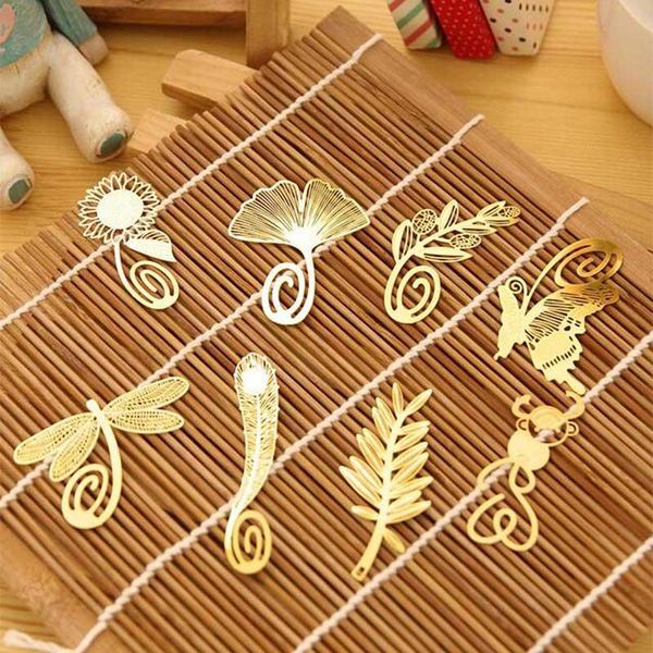 

50pcs lot golden metal vintage bookmarks animal flower feather metal book mark for reading h wmtrgc