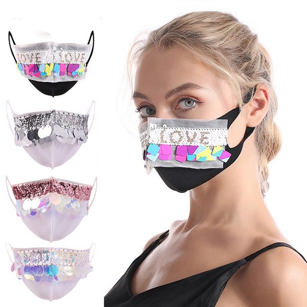 

new sequin fashion designer earhook washable cotton dustproof woman love personalized decorative face masks