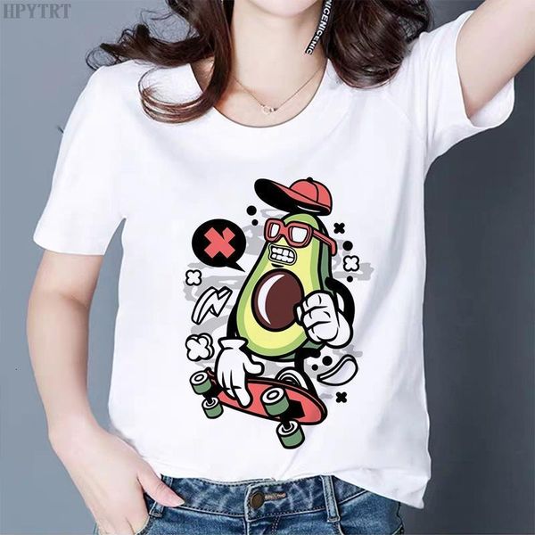 

fashion hipster cartoon avocado short sleeve t shirt new summer women harajuku t-shirt korean tshirt tees female clothing, White