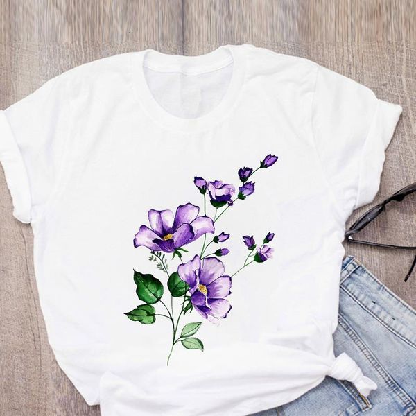 

women graphic ladies watercolor flower print cute printed summer lady womens clothing t-shirt shirt tees female t shirt, White