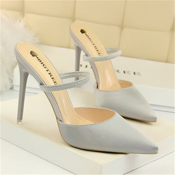 

2021 new fashion woman shoe pointed toe heels lady mules black apricot shoes high female stilettos x0hk
