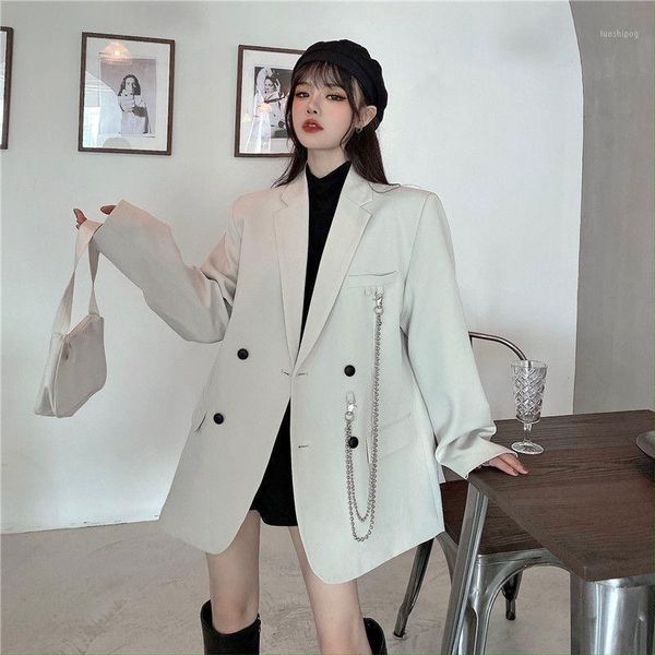 

bella philosophy wonder high street elegant temperament chain blazer loose double breasted blazers casual female korean outwears1, White;black