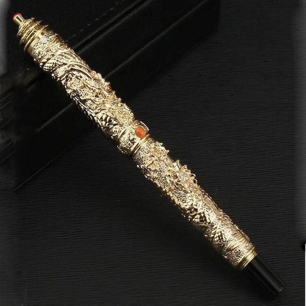 Jinhao Classic Metal Double Dragon Relief Fountain Pen Temple из небеса Золотой Серебряный Пистолет Серый Школьник Студенческий Офис Подарки Канцтовары