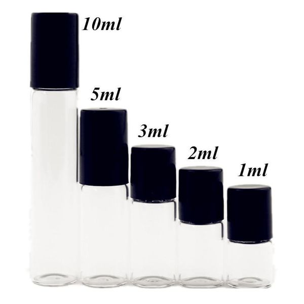 

50pcs/lot 1ml 2ml l 5ml 10ml clear / amber glass roll on bottle with glass/metal ball thin glass roller essential o qylwsn