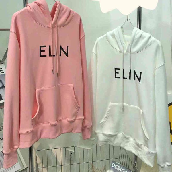 

2022 factory wholesale new model [jimo sweater]spring 22 couple age reduction simple letter printed casual loose hooded sweater, Black