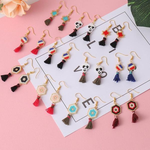 

g.ycx bohemian mexico eye miyuki earrings for women boho delica beaded red tassel earring skull star handmade woven jewelry gift, Silver