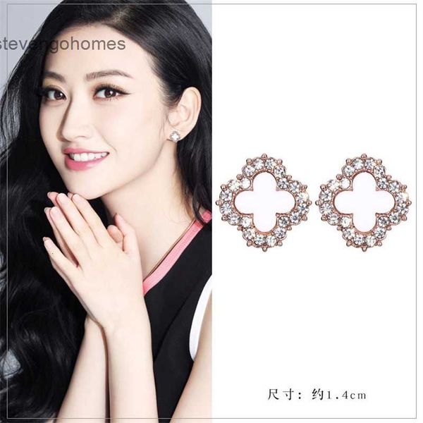 

simple korean s925 silver clover acrylic earrings zircon earpin jewelry, Golden