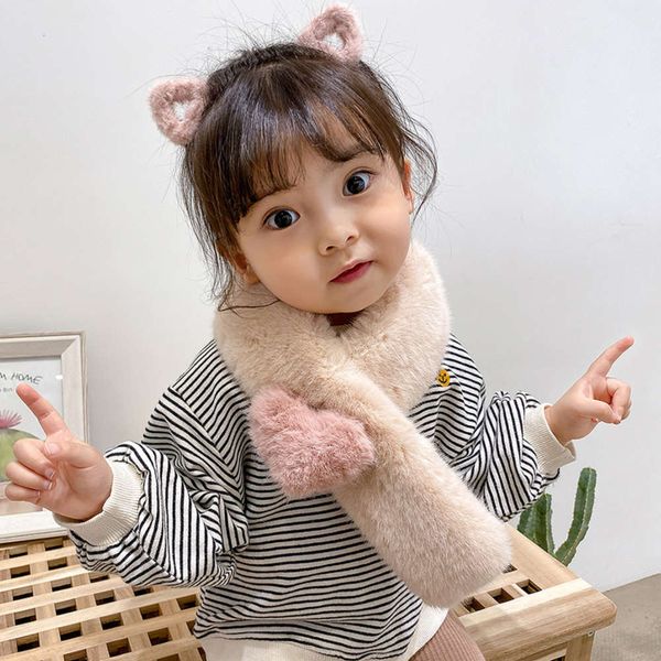 

korean cute love plush children's scarf autumn winter new versatile warm boys and girls cross neck, Red;brown