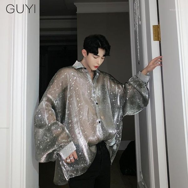 

shirts chemise punk blouses loose party retro shirts print transparent star men bat long sleeve ploka dot tuxedo casual male1, White;black