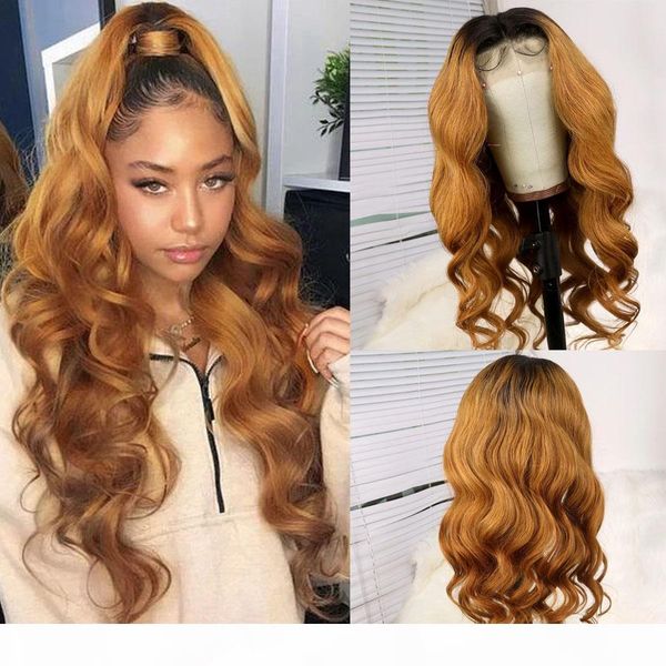 

body wave brazilian remy human hair wigs glueless full lace wigs ombre #27 blonde color pre plucked bleached knots 360 lace frontal wig, Black