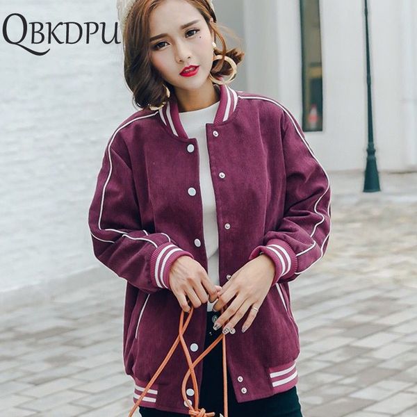 

women corduroy baseball jacket fashion casual female coats spring ladies bomber outwear office work casual basic streetwear 201026, Black;brown