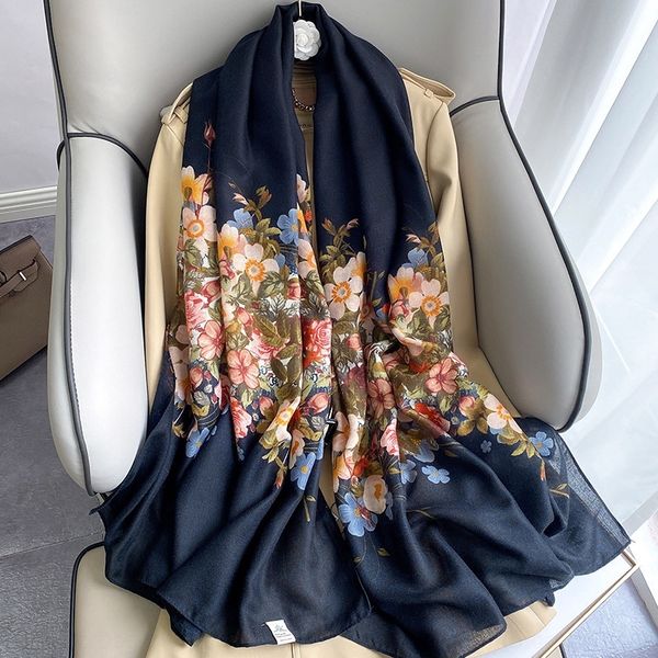 

8zlk 2020 silk scarf shawl scarves women print hijab wrap bandana foulard hijab scarf rainbow mask, Black;white