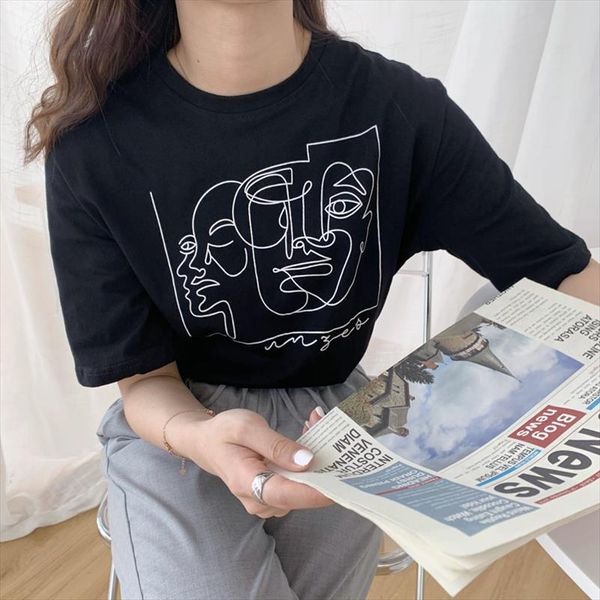 

abstract cotton loose women t shirts aesthetic clothes o neck short sleeve 2020 fashion summer oversized t shirt, White