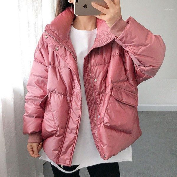

new winter women fashion korean jacket coats vintage cotton-padded warm coat loose stand collar short oversize parkas outwears1, Black