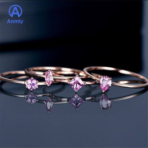 

wedding rings anmiy rose gold blue fashion personality open feminine pink crystal ring charming on party as a queen, Slivery;golden