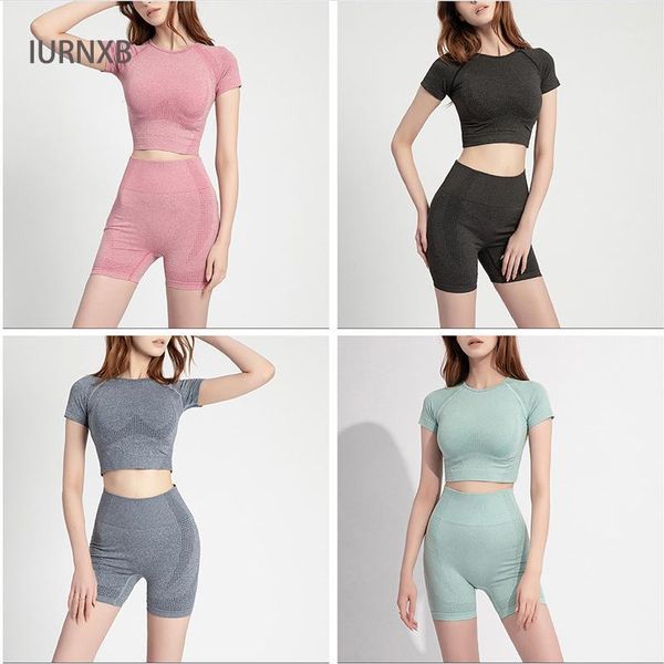 

yoga outfits women seamless short set workout sport wear gym clothing sleeve crop high waist leggings sports suit1, White;red