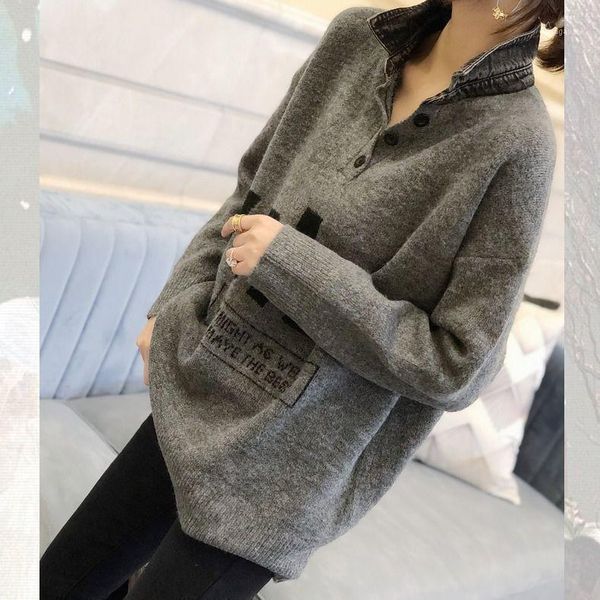

new autumn and winter fashion denim splicing pullover sweater1, White;black