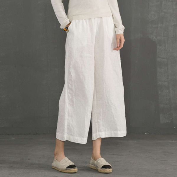 

new cotton and linen casual pants in summer, Black;white