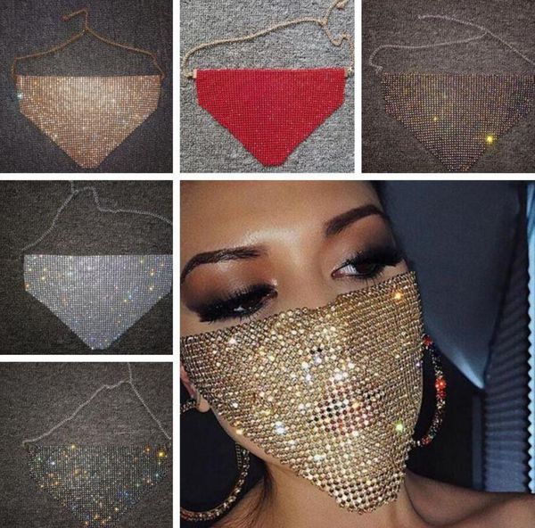 

factory trendy reticulated rhinestone face female vintage bling crystal breathable mouth mask popular jewelry gift party