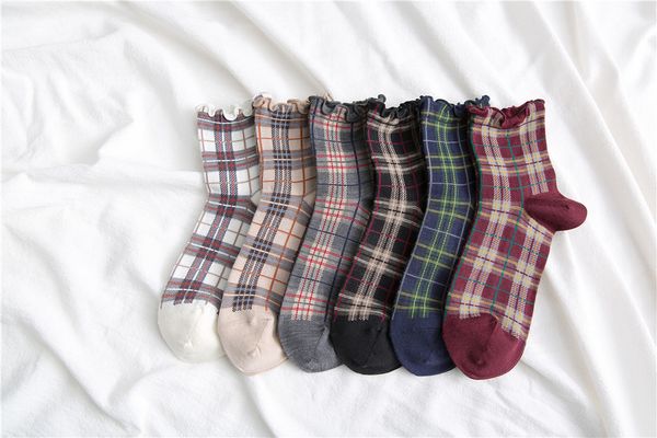 

four seasons ladies socks british plaid retro women socks literature and art celebrity style ladies college style, Black