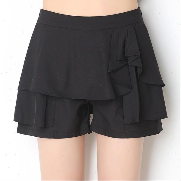 

chiffon shorts summer womens loose female high waist bohemian ruffles casual shorts skirts candy color wide leg trousers s 4xl, White;black
