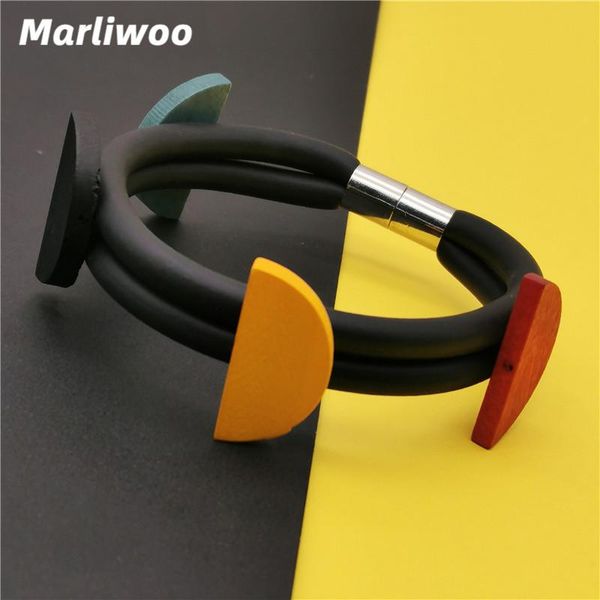 

bangle marliwoo handmade wood bracelets women rubber chains multicolor charm bracelet jewelry gift girl wedding accessories bangles, Black