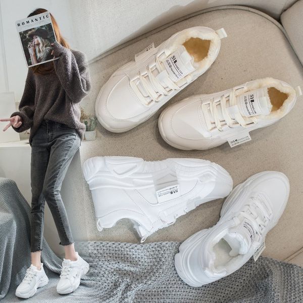 

2021 new autumn female thick women's tennis add cotton father shoes fdwn, Black;white